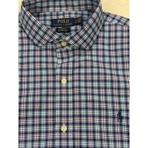 Polo Ralph Lauren Shirt Men L Blue Gingham Plaid Performance Button Front‎
